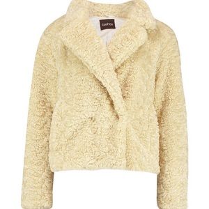 Boohoo faux fur cream long coat